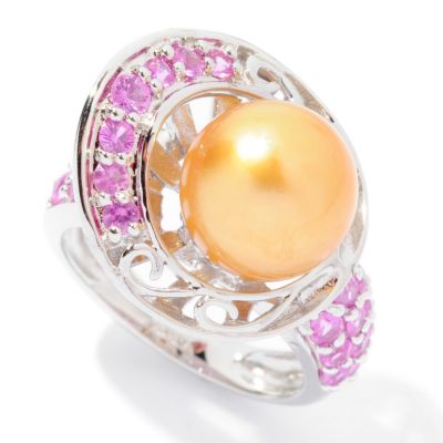 SS 10-11mm GOLDEN SOUTH SEA & PINK SAPPHIRE RING