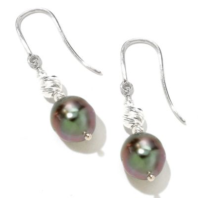 SS 9-10mm TAHTIAN PEARL SPARKLE BEAD EARRINGS