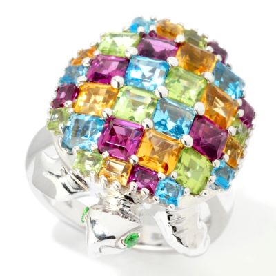 SS/P RING PRINCESS-CUT MULTI-GEMSTONE TURTLE