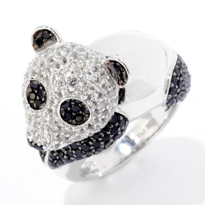 SS/PLAT RING BLK SPINEL & WHT TPZ PANDA