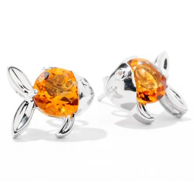SS/PLAT EAR GEMSTONE & WHT ZIRCON FISH STUD