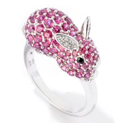 124-904 - NYC II 2.73ctw Pink Rhodolite, Black Spinel & Diamond Bunny Ring