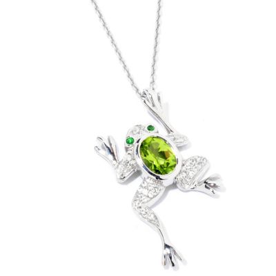 SS/P PEND PERIDOT, TSAVORITE & WHT ZIRCON FROG w/ 18" CHAIN