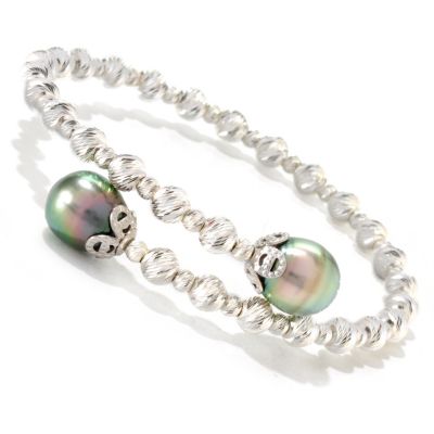 SS 9-10mm TAHITIAN PEARL SPARKLE BEAD BANGLE