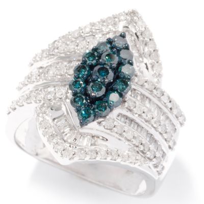 124-910 - Diamond Treasures 14K White Gold 1.50ctw Blue & White Diamond Marquise Ring