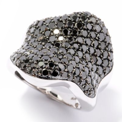 SS WAVE BLK DIAMOND RING