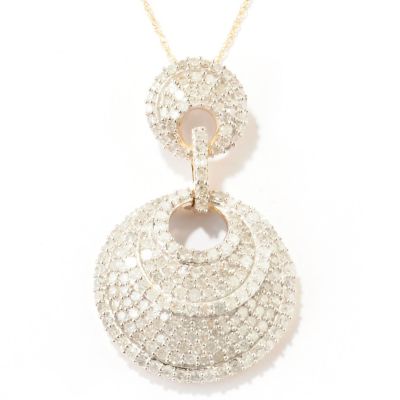 14K YG PAVE MULTI LAYER CIRCLE PEND WITH CHAIN