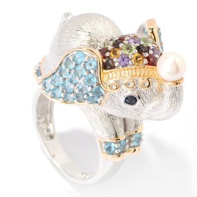 SS MULTI GEMSTONE ELEPHANT RING
