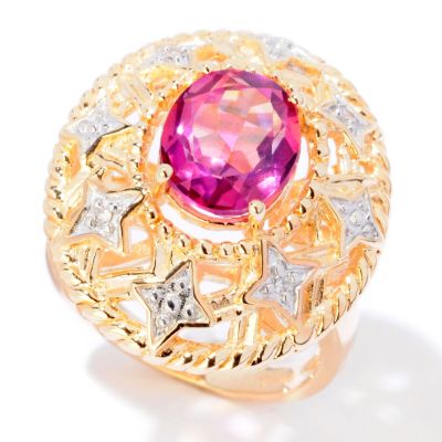 SS/P TWO-TONE RING EXOTIC QUARTZ & DIA