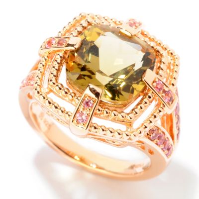 124-943 - NYC II 3.59ctw Olive Quartz & Pink Tourmaline Ring 
