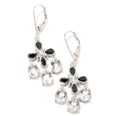 SS/PLAT EAR CRYSTAL QUARTZ w/ BLACK SPINEL & WHT ZIRCON