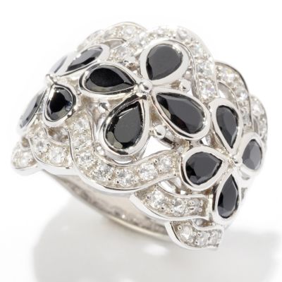 SS/PLAT RING BLACK SPINEL & WHT ZIRCON WIDE BAND