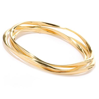 SS/18KGP BRAC POLISHED TWIST SET OF 3 SLIP-ON BANGLE