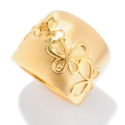 SS/18KGP RING DUO TEXTURED FLOWER BAND