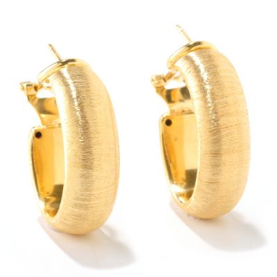 124-957 - Portofino Gold Embraced&trade; Brushed Hoop Earrings w/ Omega Backs