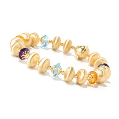 VIALE 18K GOLD 7.5" SATIN BED W/MULTI GEMSTONE LINK BRACELET