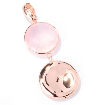 VIALE 18K ROSE GOLD FACEDTED ROSE QUARTZ W/ROUND SATIN PENDANT/ENHANCER