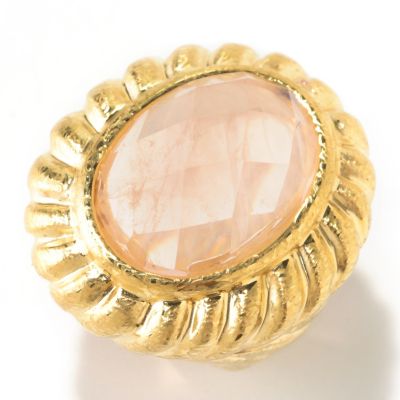 14K ROSE GOLD ORO VITA ELECTROFORM W/FACETED PINK QUARTZ CENTER RING