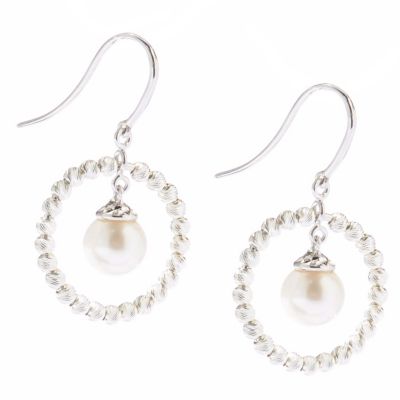 SS 7-8mm WHITE FWP SPARKLE BEAD EARRINGS