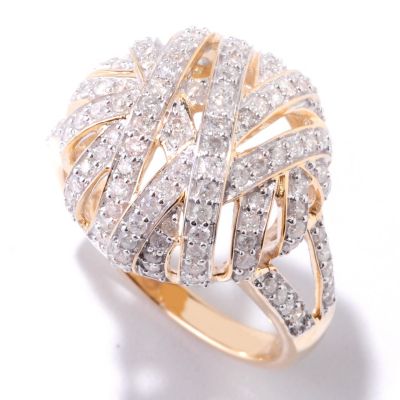125-010 - Kallati Designs 14K Gold 0.92ctw Diamond Crisscross Dome Ring