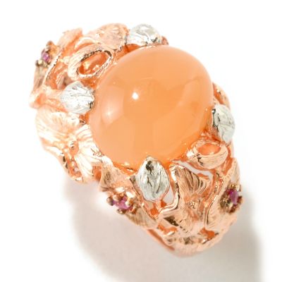SS/P TWO-TONE RING PEACH MOONSTONE & PINK SAPH