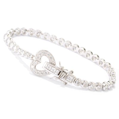 BLTA SS/PLAT ROUND CUT BEZEL SET HEART CLASP TENNIS BRACELET