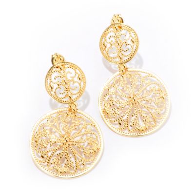 SS/18KYGP EAR FILIGREE DOUBLE MEDALLION DROP