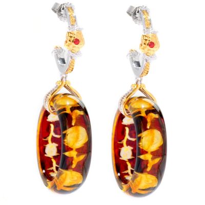 SS/PALL EAR CARVED AMBER INTAGLIO HOOP DROP