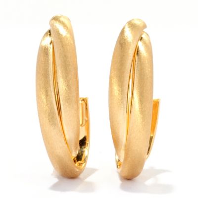 125-063 - Viale18K&reg; Italian Gold Satin Finished Oval Hoop Earrings 