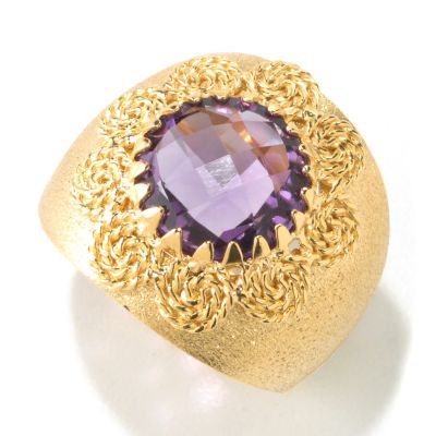 VIALE 18K GOLD SATIN RING W/ ROUND FACETED STONE CENTER