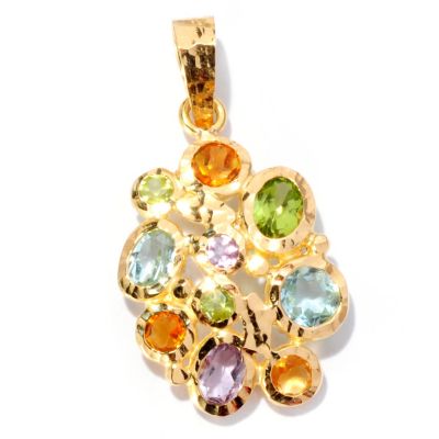 VIALE 18K HAMMERED PENDANT W/ FACETED MULTI GEMSTONES