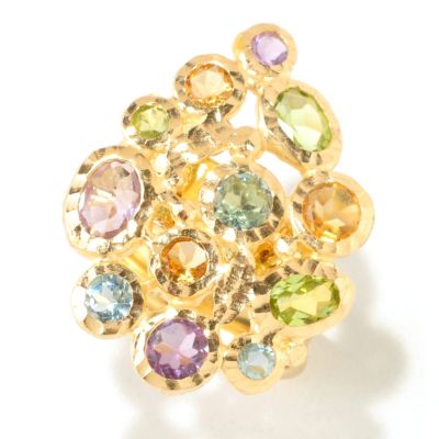 VIALE 18K HAMMERED RING W/ FACETED GEMSTONES