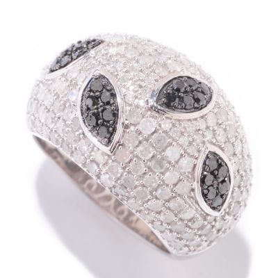 125-080 - Diamond Treasures Sterling Silver 2.50ctw Black & White Diamond Marquise Design Dome Ring