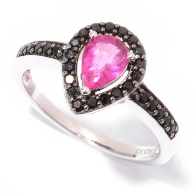 125-082 - Gem Insider Sterling Silver 0.84ctw Rubellite & Black Spinel Pear Shaped Ring
