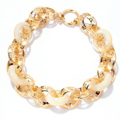 14K 8.5" RICAMI BRACELET WITH MOP LINKS