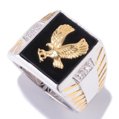 MEN'S - SS/PALL RING BLACK ONYX w/ EAGLE OVERLAY
