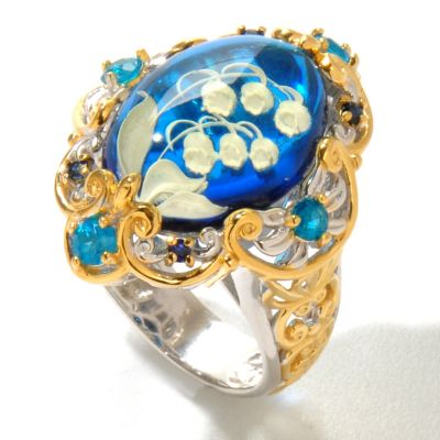 SS/PALL RING CARVED AMBER INTAGLIO & NEON APATITE