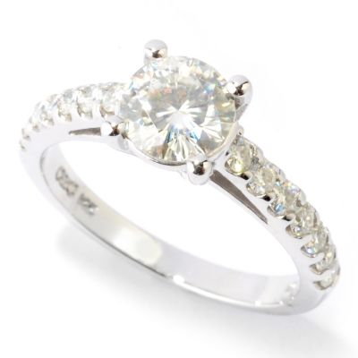 MOI 14K WG 87 FACET 6.5MM SOLITIARE RING W/ DIAMOND BAND