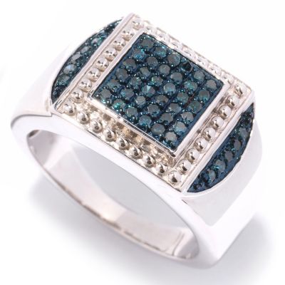 125-128 - Gem Treasures Men's Sterling Silver 0.50ctw Blue Diamond Ring
