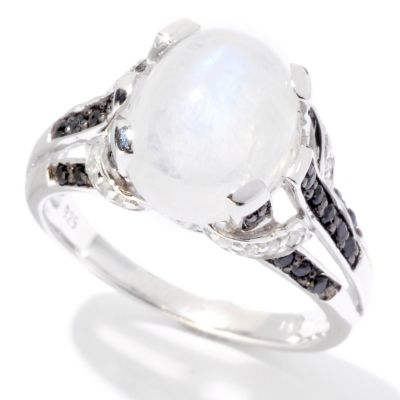 SS BLUE MOONSTONE WITH BLK SPINEL ACCENT RING