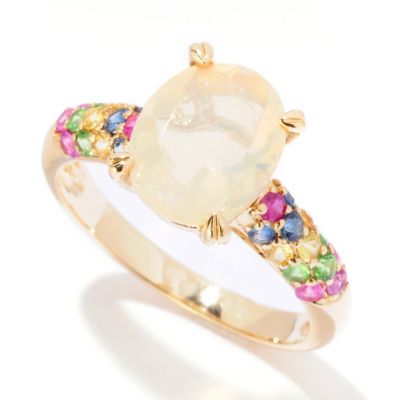 14K YG ETH OPAL WITH MULTI GEMSTONE SHANK