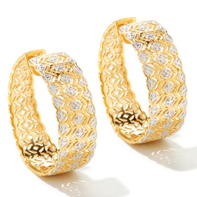 125-143 - Jaipur Bazaar Gold Embraced&trade; Diamond Filigree Hoop Earrings 