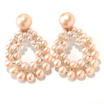 125-147 - Sterling Silver Natural Colored Freshwater Cultured Pearl & Citrine Earrings