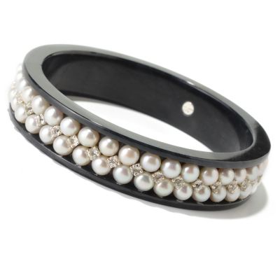 SS WHITE FWP , WHITE TOPAZ & BLACK JADE BANGLE