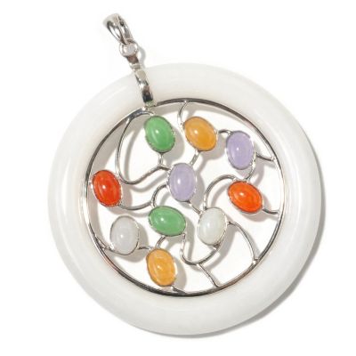 SS WHITE KUNLUN JADE & MULTI COLOR JADE ENHANCER PENDANT