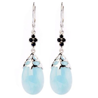 SS TEAR DROP MILKY AQUA EARRINGS