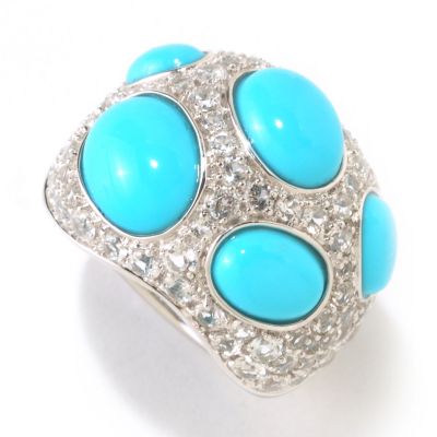 125-167 - Gem Insider Sterling Silver Sleeping Beauty Turquoise & White Topaz Domed Ring