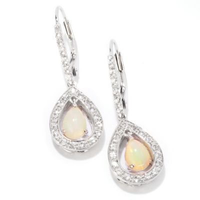 125-168 - Gem Insider Sterling Silver 1.25'' 7 x 5mm Opal & White Sapphire Teardrop Earrings