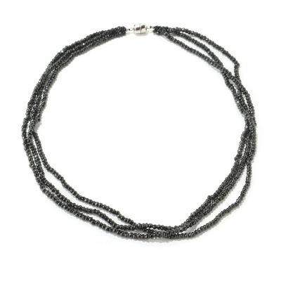 125-169 - Gem Treasures Sterling Silver Black Spinel Three Strand Necklace w/ Magnetic Clasp