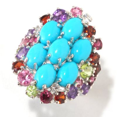 125-171 - Gem Insider Sterling Silver Sleeping Beauty Turquoise & Multi Gem Ring